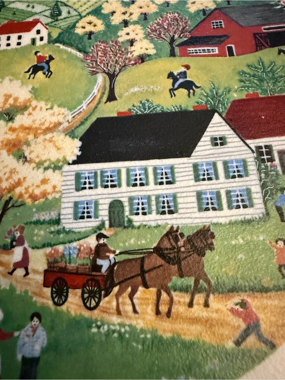 Framed Folk Art Country Scene trivet/wall art tile in a Wood Frame - Multicolori